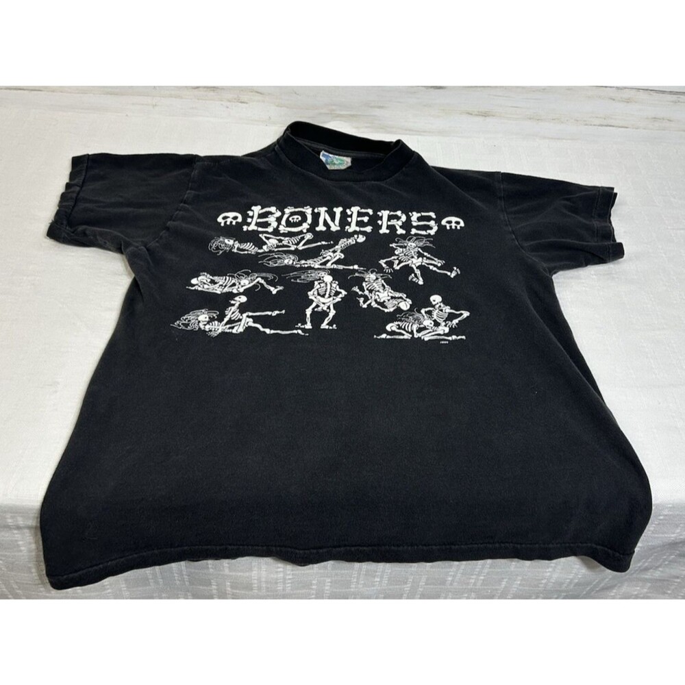 Vtg. 90's Skeleton Tourchamp Boners Men Single Stitch T-Shirt Size SLIM LARGE